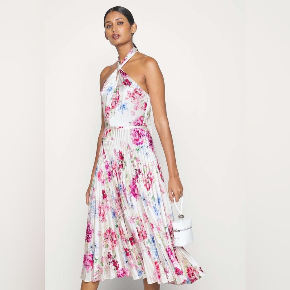 ML Monique Lhuillier Satin Midi Dress Peony Dream Pink Wedding Party Women’s 8